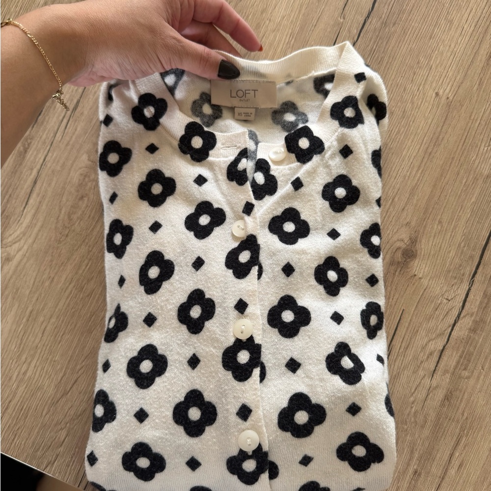 LOFT Black and White Patterned Cardigan